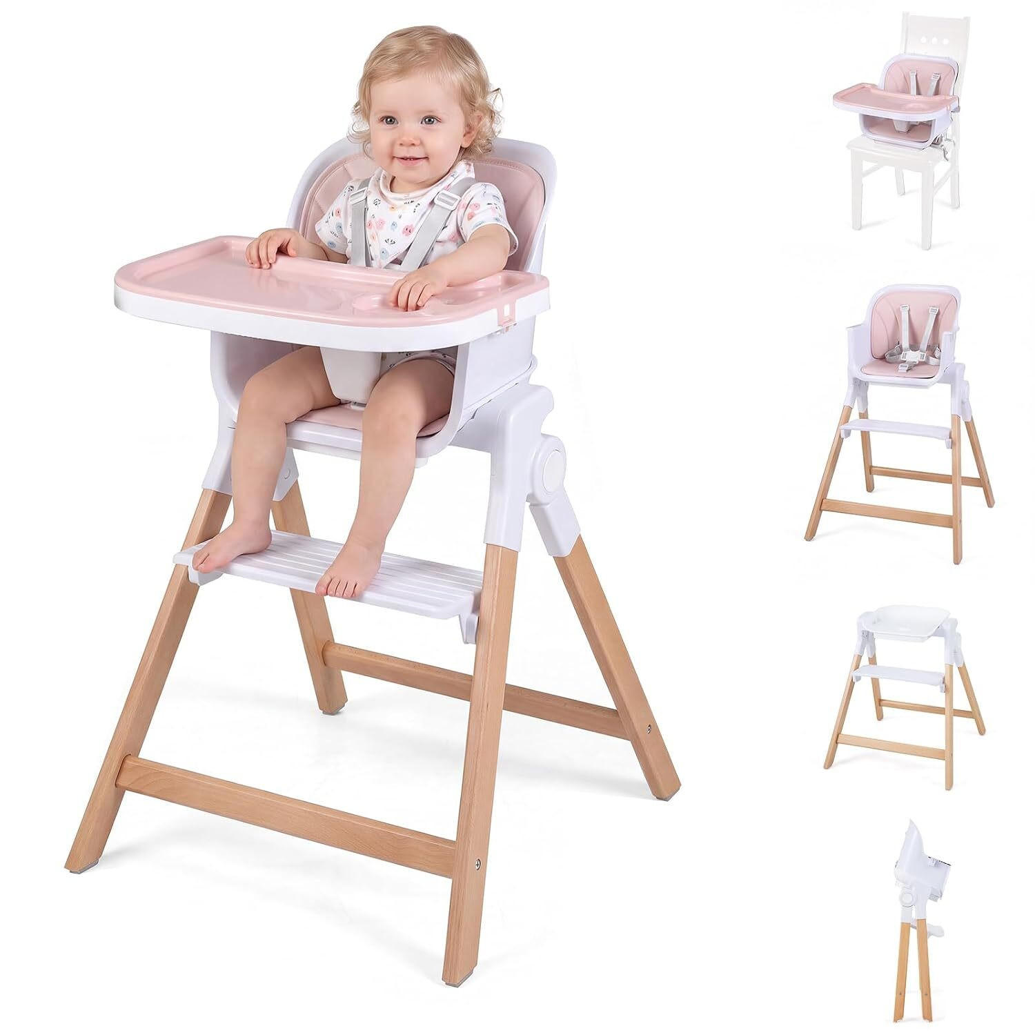 KINDERHOCHSTUHL mit Tablett rosa - Pink, Holz (71/93/58cm) - COSTWAY