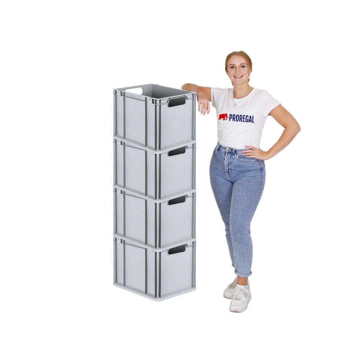EUROBOX 4x Nextgen Economy Mit Scharnierdeckel Grau/Rot Griffe Offen 30 Liter - Rot, Kunststoff (30/32/40cm) - PROREGAL