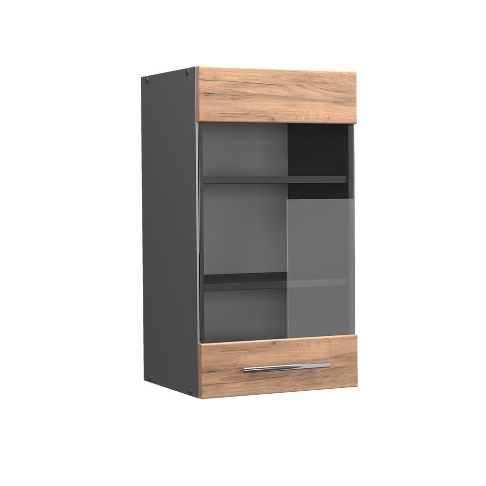 KÜCHENGLASSCHRANK Fame-Line Goldkraft Eiche 40 cm - Honigeiche/Anthrazit, Holzwerkstoff (40/72/34.1cm) - Vicco
