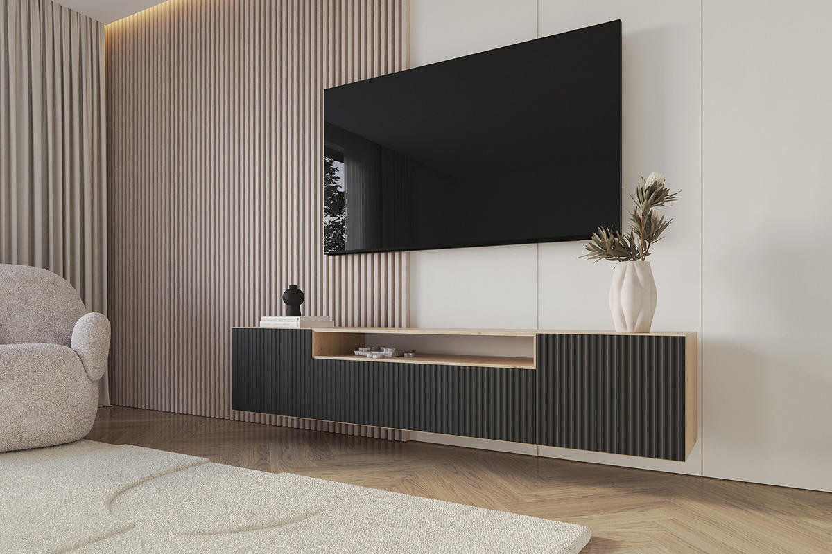 LOWBOARD NOA-2-W 200x40x41 cm - Artisan / Schwarz - Schwarz/Eiche Artisan, Holzwerkstoff (200/40/41cm) - ALTDECOR