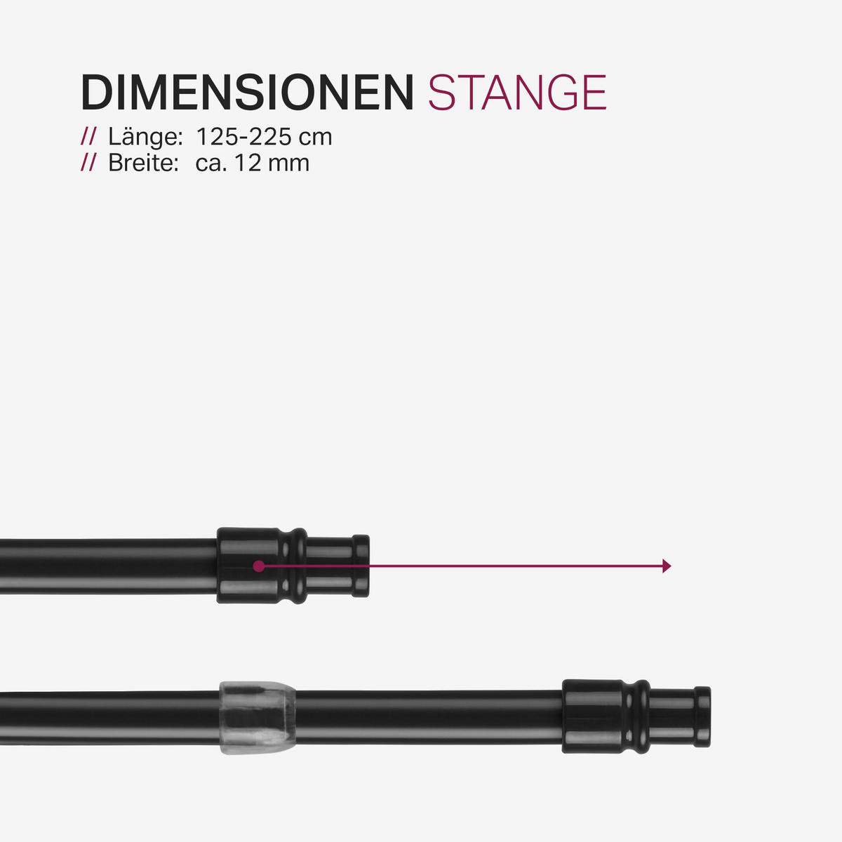 CAFEHAUSSTANGEN Schwarz 125-225 cm - Schwarz, Metall (125cm) - Bestlivings