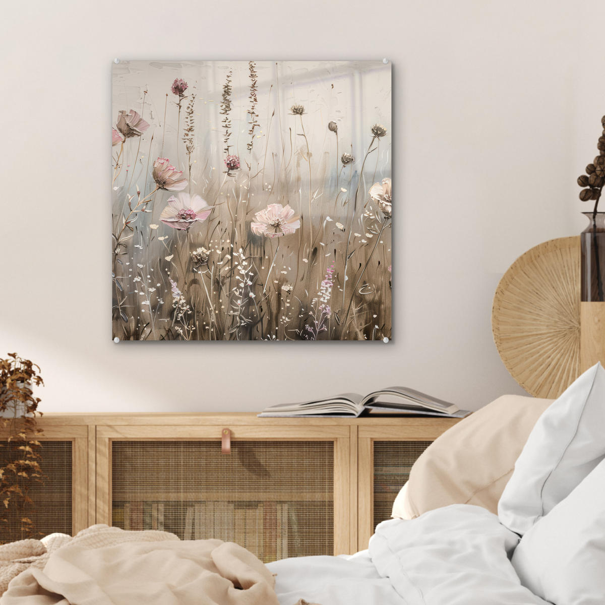 OBRAZ NA AKRYLOVOM SKLE Kvety - Ružová - Moderné - Béžová 50x50 cm - béžová, sklo (50/50cm) - MuchoWow