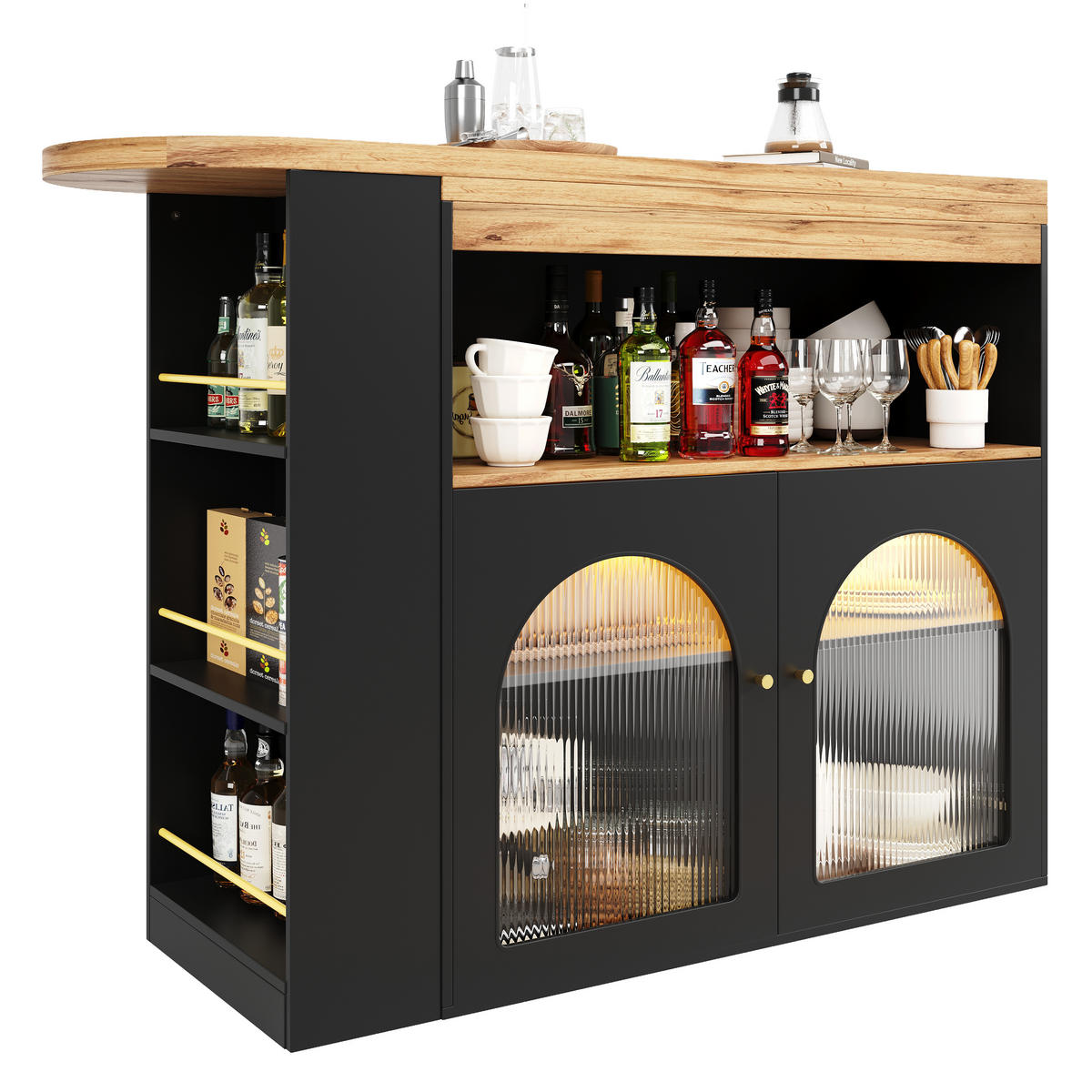 BARTISCH 138/39/105 cm schwarz mit 360° Drehfunktion und LED-Beleuchtung - Schwarz, Holzwerkstoff (39/193/105cm) - OKWISH