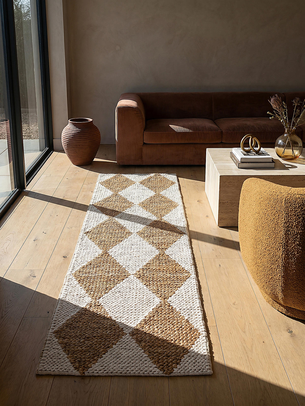 JUTETEPPICH BAIN, mit Rautenmuster, Beige, 60 x 230 cm - Beige, Textil (60/230cm) - KADIMA DESIGN
