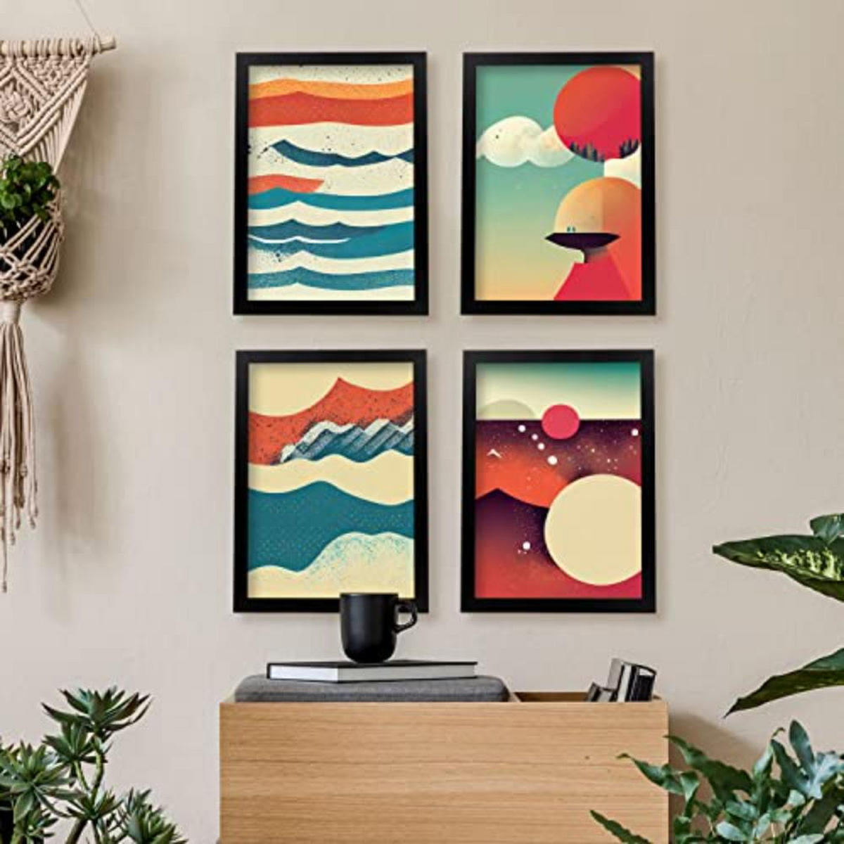 POSTER Set mit 4 Abstrakt Wellen Moderne Galaxien A4 Rahmenlos - Klar, Papier (29.7/3cm) - Nacnic