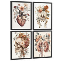 POSTER Set aus 4 Anatomie Drucke und Wandbilder mit Herz Nieren Schädel und Becken Botanischer Stil Wanddekoration Größe Schwarzer Rahmen A3 - Schwarz, Papier (29.7/42/3cm) - Nacnic