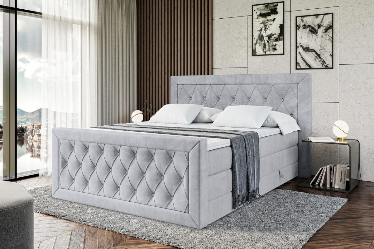 BOXSPRINGBETT NOEL-Z KING - 120 x 200 - H3/H4 - Hellgrau - Hellgrau, Holzwerkstoff (120/200cm) - ALTDECOR