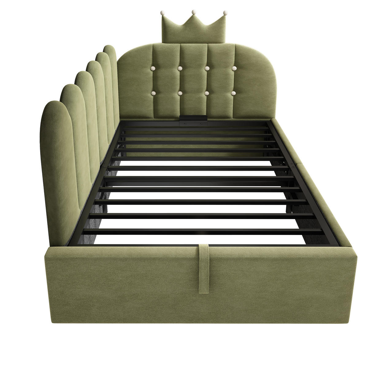 POLSTERBETT 90/200 cm mit hydraulischem Stauraum und Kronen-Gitter-Design, Grün - Grün, Holz (90/200cm) - Redom