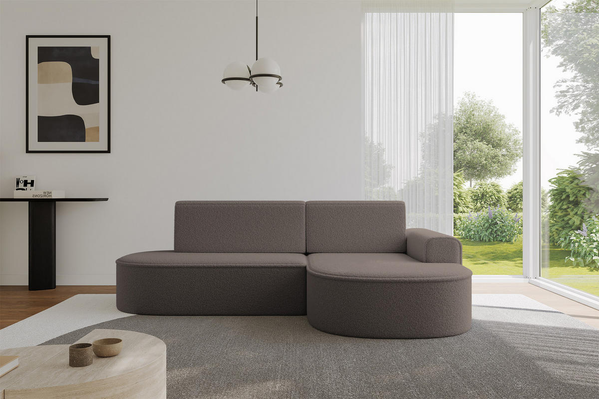 ECKSOFA mit Schlaffunktion und Bettkasten Ottomane Rechts MARI-L1-S - 283x167x85 cm Braun Bouclé - Schwarz/Braun, Holzwerkstoff/Kunststoff (167/283cm) - ALTDECOR