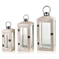 LATERNE Levi 3er Set Beige 20/20/47 cm Holz - Beige, Holz (20/47/20cm) - Mondex