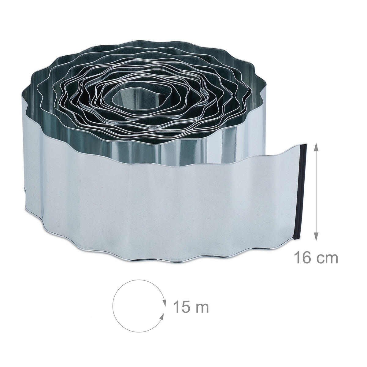 RASENKANTE - Silberfarben, Metall (0.2/16/1500cm) - Relaxdays