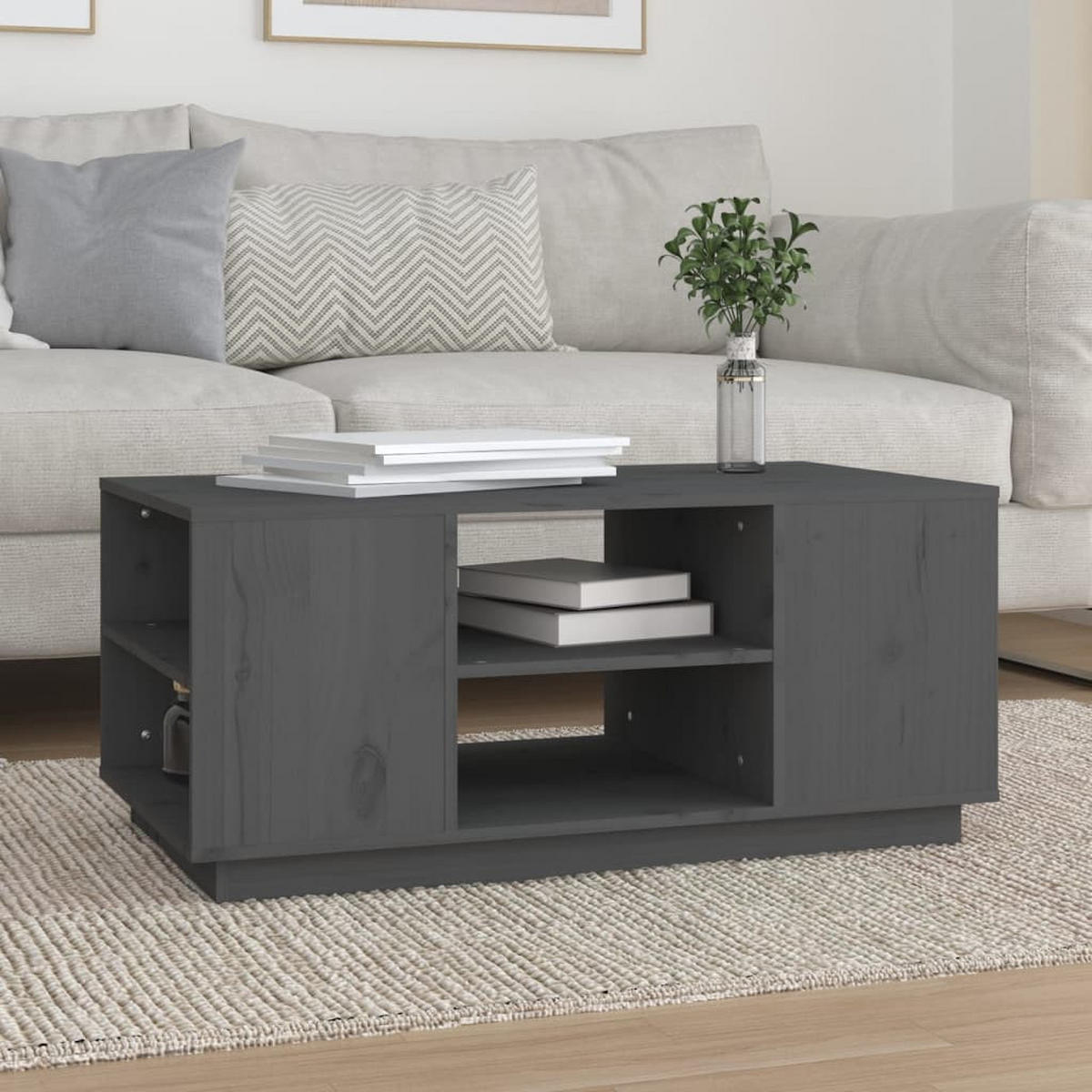 COUCHTISCH Grau 90x49x40,5 cm Massivholz Kiefer - Grau, Holz (90/49/40.5cm) - furnicato
