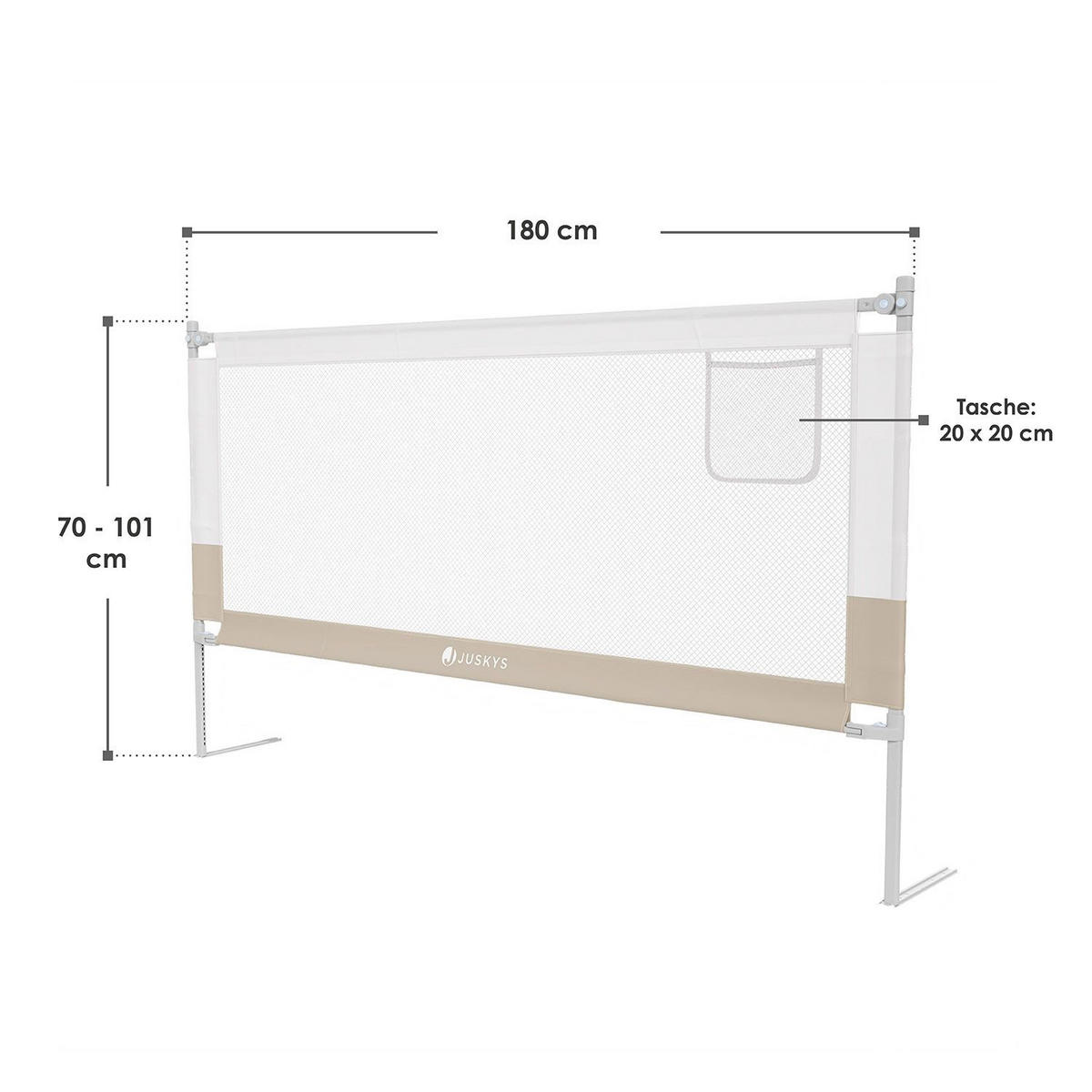 BETTSCHUTZGITTER Jaron 180/71-101 cm - Beige, Textil (180/180cm) - Juskys