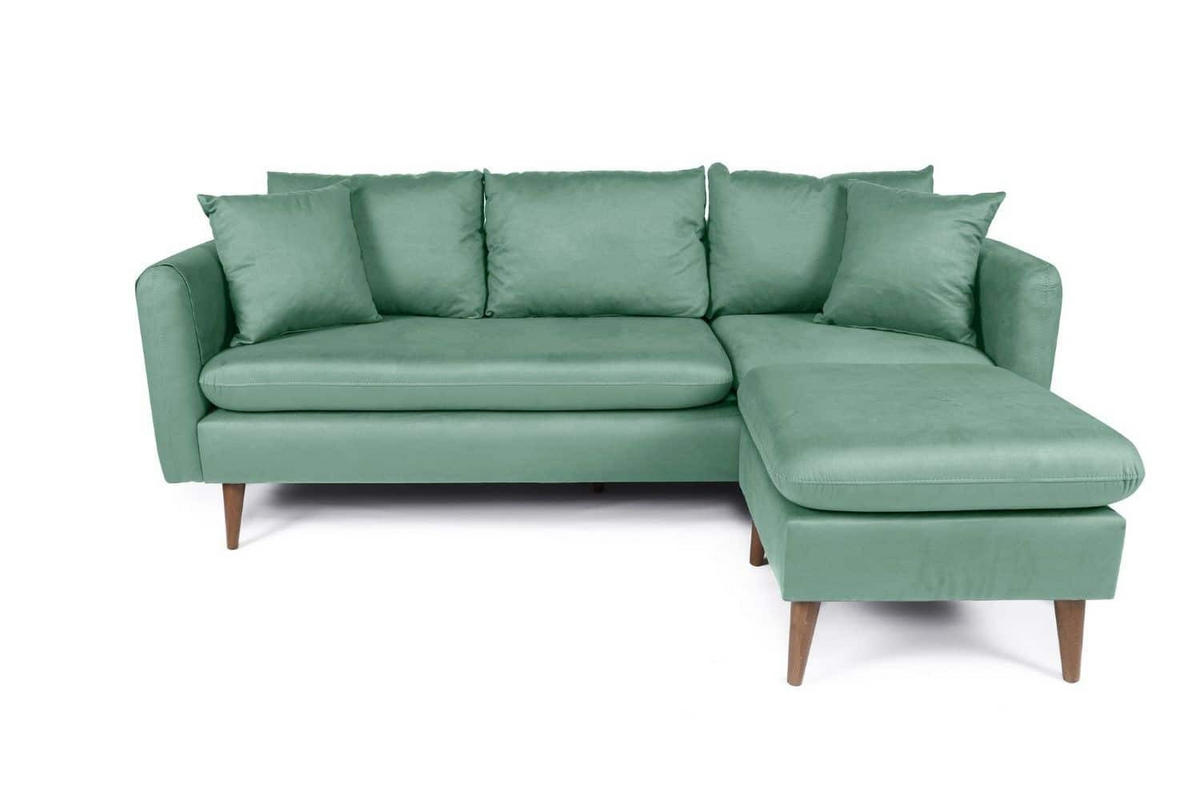 ECKSOFA kompakt, Gesamtbreite 215 cm, perfekt für kleine Räume - Nussbaumfarben/Grün, Holz/Textil (145/215cm) - myHomelando