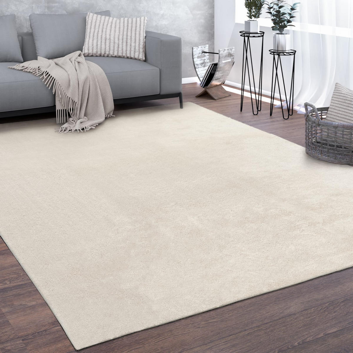 TEPPICH Kurzflor waschbar Unifarben Wohnzimmer schmutzabweisend Creme Rechteckig 140x200 - Creme, Textil (140/200cm) - KADIMA DESIGN