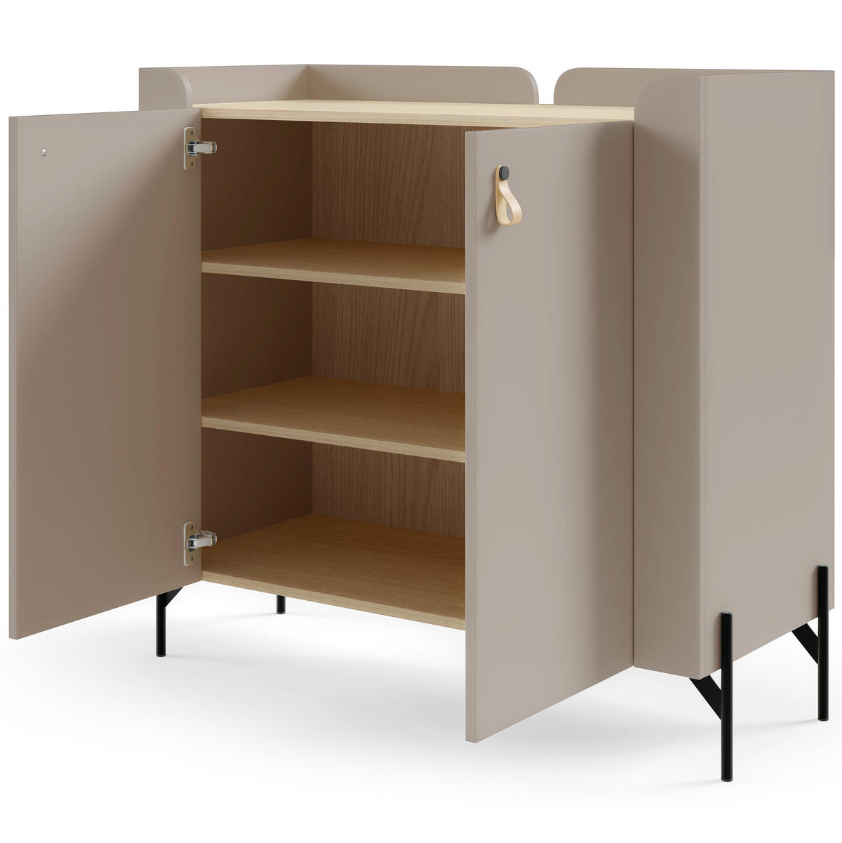 KOMODA Sorella se 2 dveřmi, 100 cm, do studentského pokoje, porcini + dub Mavelie - kapučínová/barva dubu, kov/kompozitní dřevo (100/95/42cm) - Beautysofa
