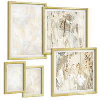 BILDER SET 5er Set - 50x50 cm & 20x30 cm & 40x60 cm Goldrahmen - Helles Strukturfarbendesign - Goldfarben, Kunststoff (40/60cm) - TULUP