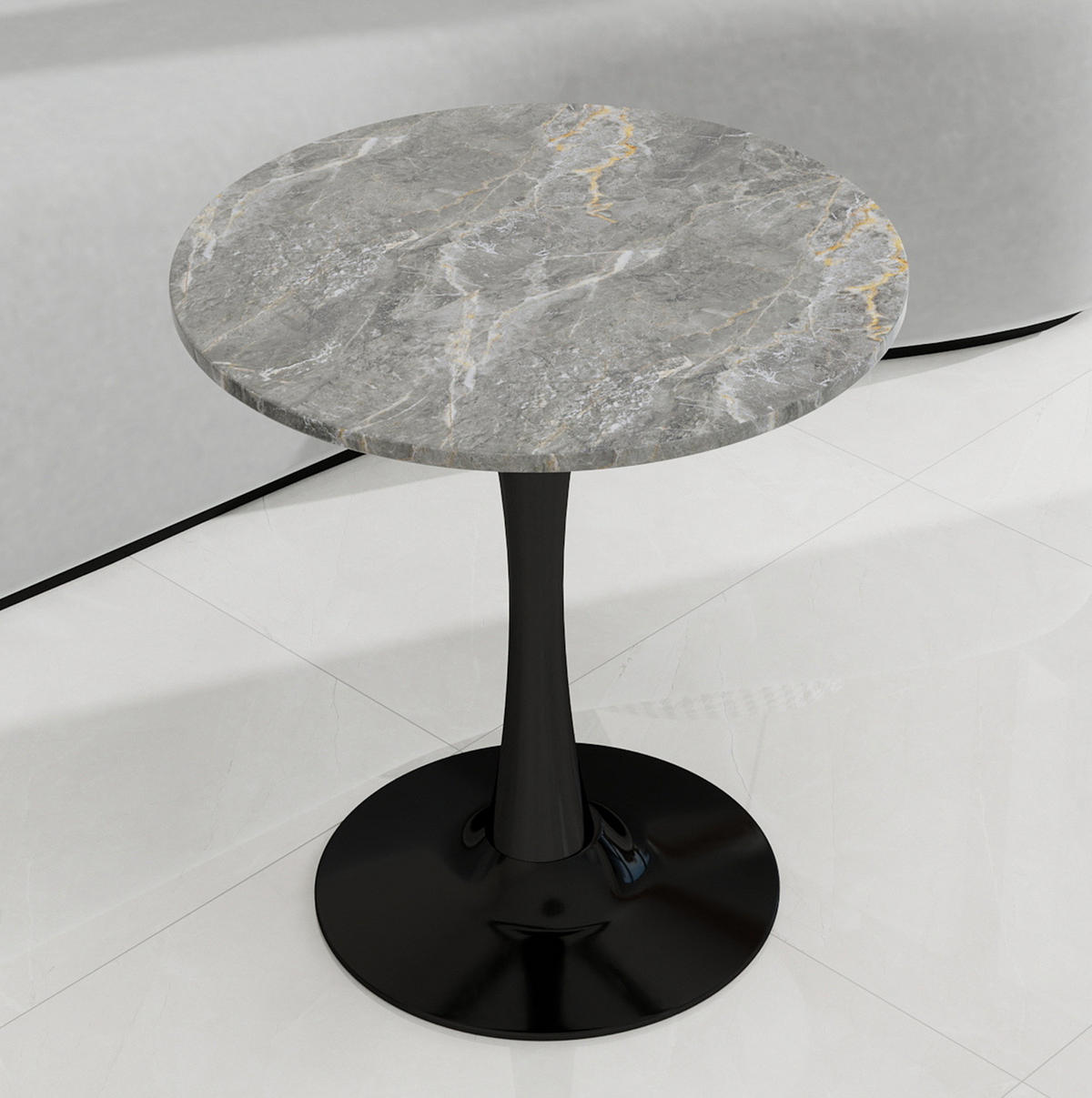 COUCHTISCH 70,1 cm in Schwarz/Grau mit runder Tischplatte in Marmoroptik - Grau, Stein (70/70/72cm) - BEAOK