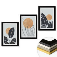 WANDBILDER 3er-Set - 20x30 cm Schwarzer Rahmen - Pflanzenmuster große Sonnen minimalistisch - Schwarz, Kunststoff (20/30cm) - ArtPrintCave