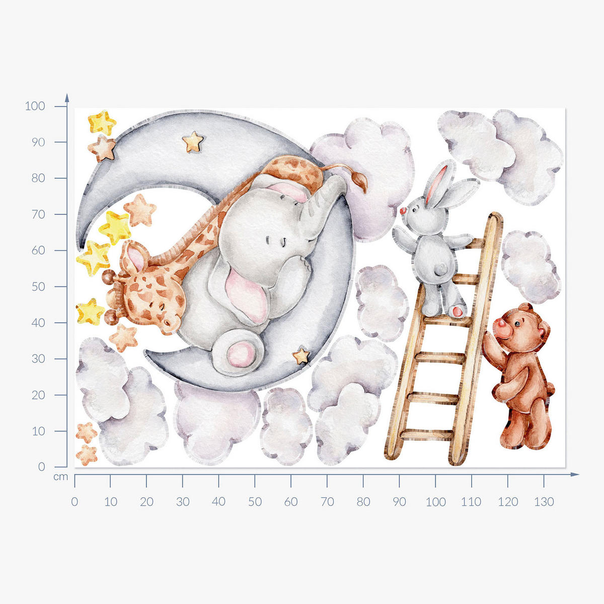 WANDAUFKLEBER 100x136cm - Mond, Wolken, Sterne - Multicolor, Kunststoff (100/136/0.1cm) - Wallfluent