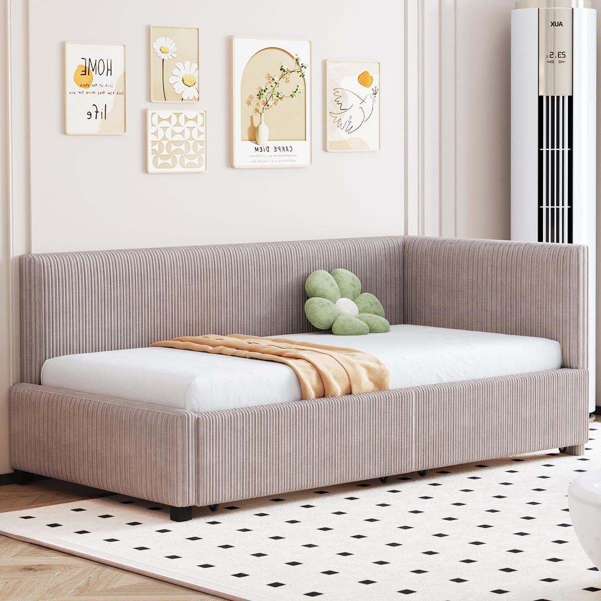 SCHLAFSOFA 90/200 cm in Grau Samt mit 2 Schubladen - Grau, Holzwerkstoff/Textil (90/200cm) - WISHDOR