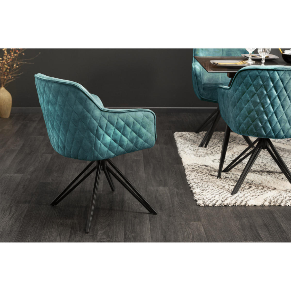 STUHL EUPHORIA Samt Petrol, Schwarz - Blau/Petrol, Textil (58/82/60cm) - riess-ambiente
