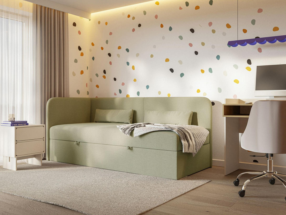 JUGENDBETT Calmmo Olivgrün mit Chenille-Bezug, Kopfteil links - Olivgrün, Textil (90/200cm) - Selsey