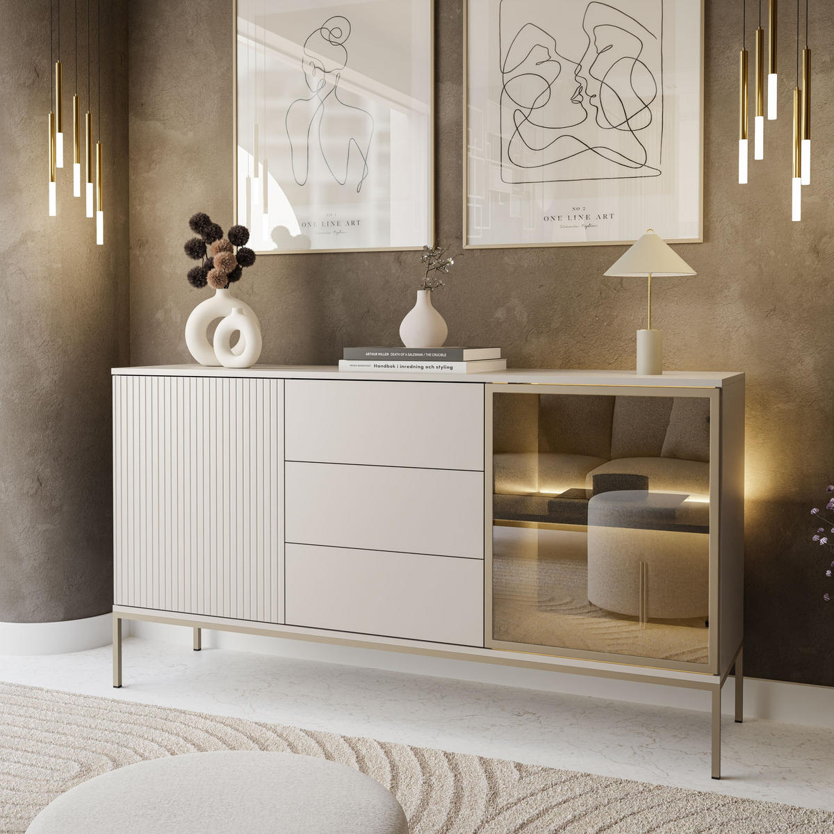 SIDEBOARDS ECLIPSE KSZ154 mit Beleuchtung,KASCHMIR - Kaschmir, Holzwerkstoff (154/83/39cm) - Lookway
