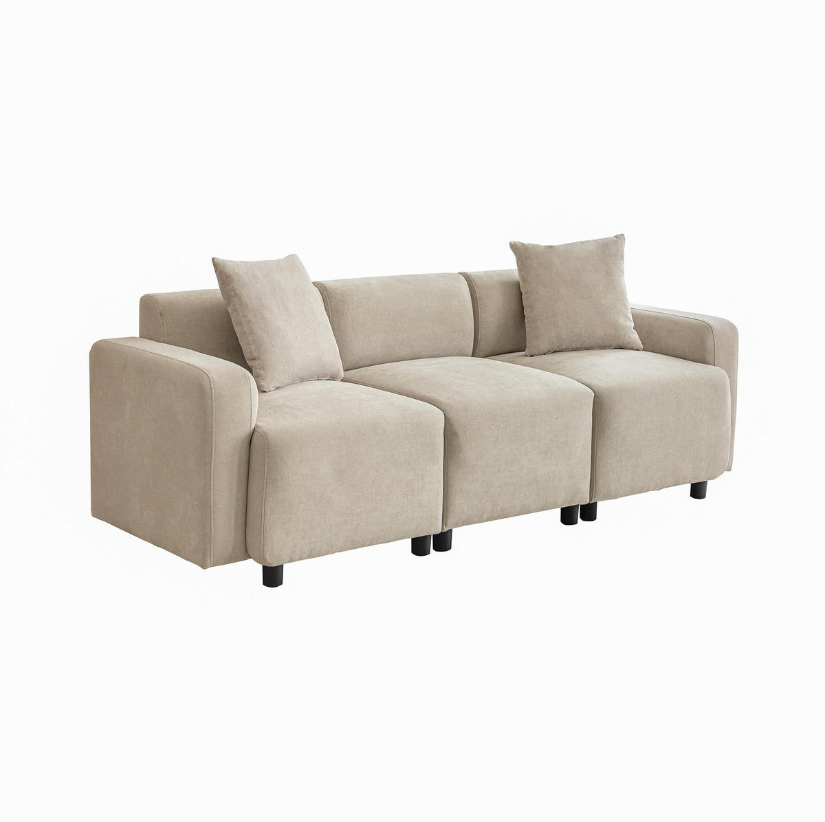 3-SITZER-SOFA aus Chenille 211x67x71 cm Beige mit 2 Kissen, extra breiter Sitzfläche und erhöhter Rückenlehne - Beige, Textil (211/71/67cm) - Modfu