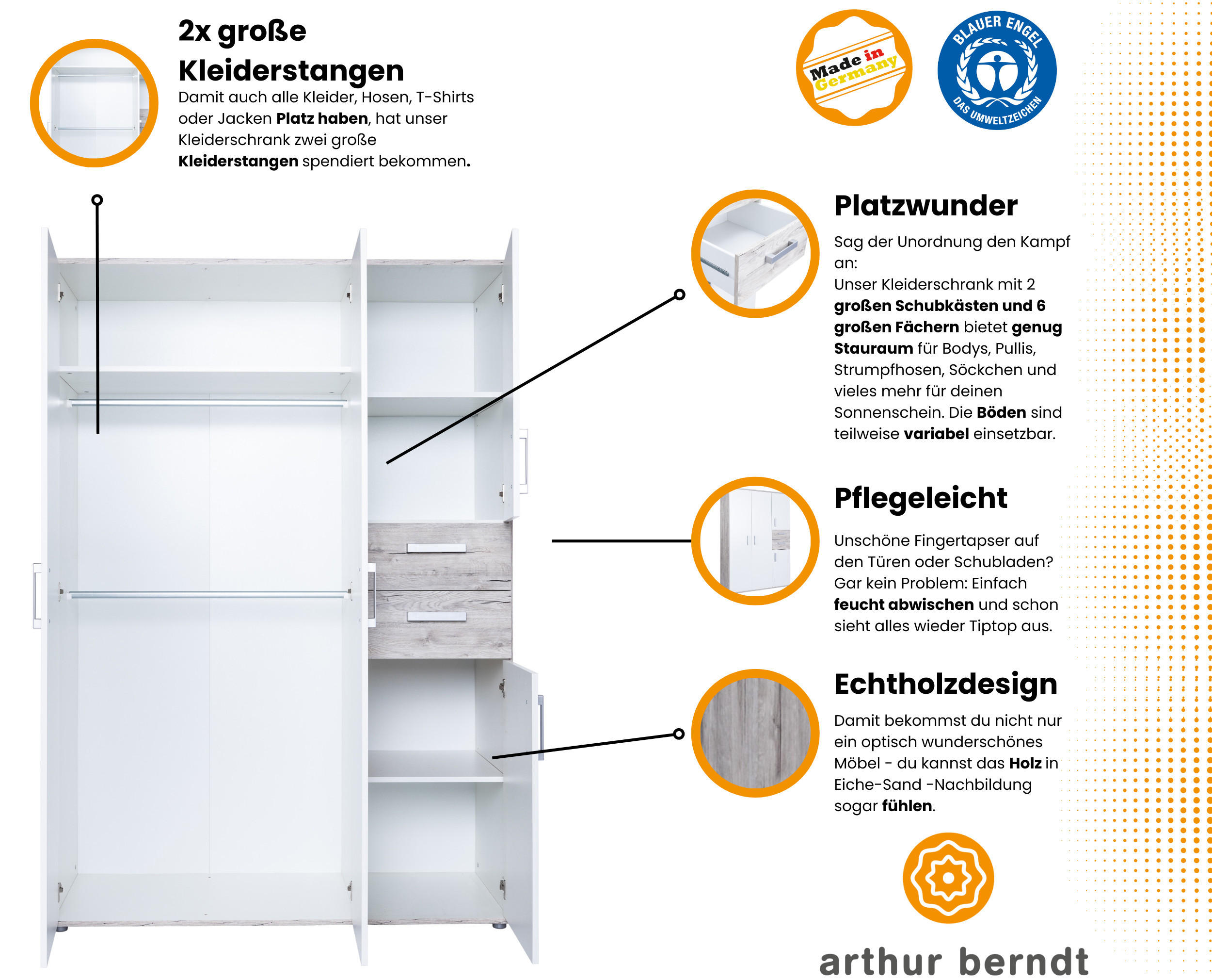 Thumbnail - arthur berndt Babyzimmer, Weiß, Eiche, Kunststoff, 6 Fächer, 4 Schubladen, 1x1x1 cm, Blauer Engel, Hergestellt in Deutsc...