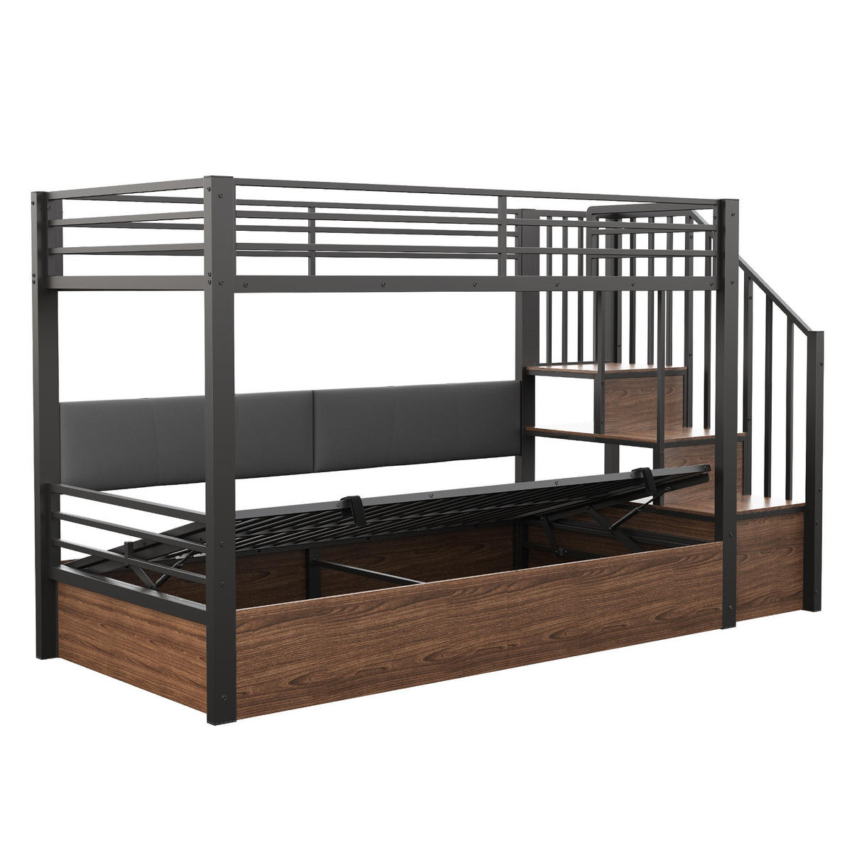PATROVÁ postel 90/200 cm černá z kovu a MDF s úložným prostorem - černá, plast (90/200cm) - OKWISH