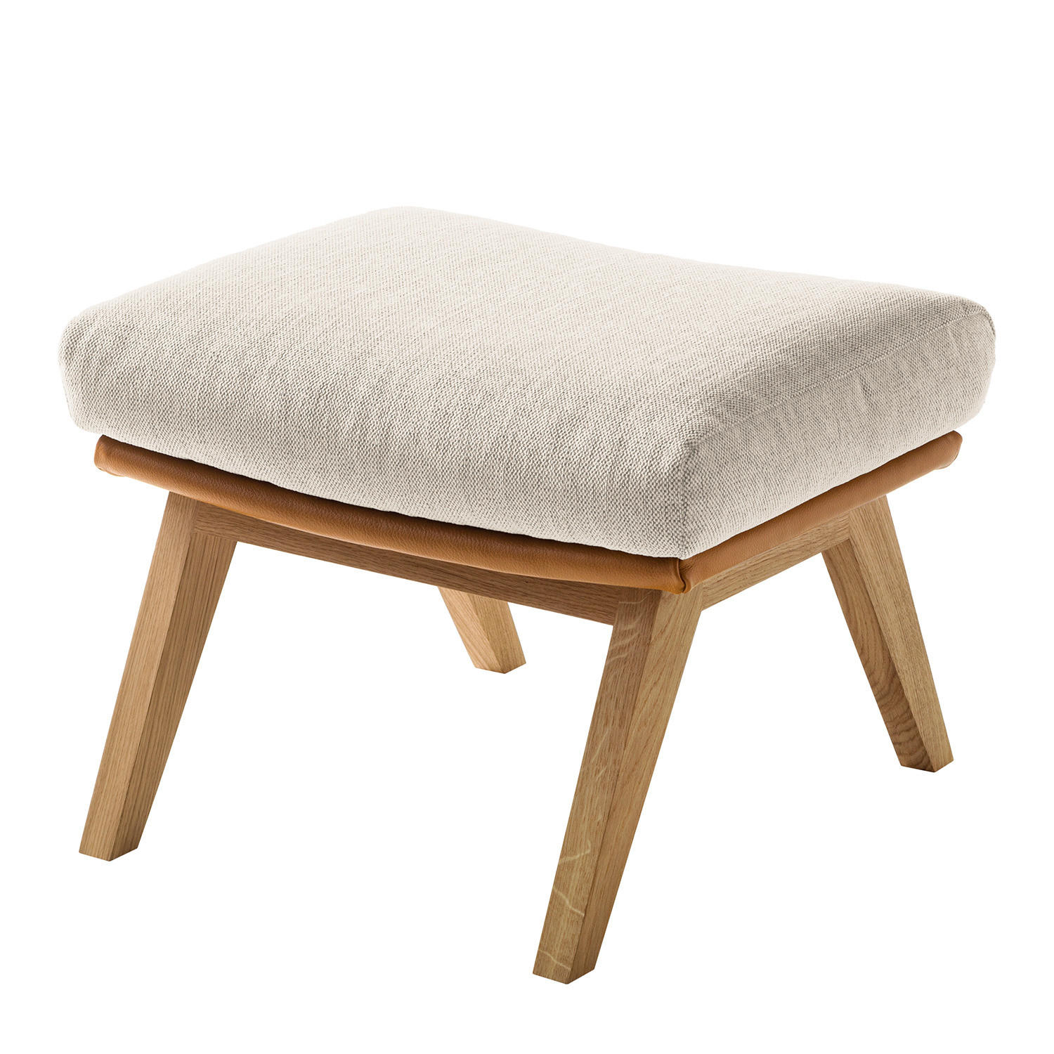 HOCKER mit Holzfüßen - Eichefarben/Cognac, Textil (54/41/41cm) - home24