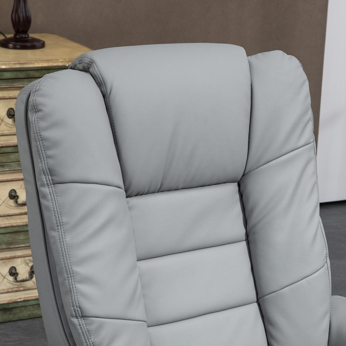 RELAXSESSEL mit Hocker 360°Drehbarer Fernsehsessel mit Liegefunktion Kunstleder - Braun/Grau, Leder/Holz (82/106/85cm) - HOMCOM