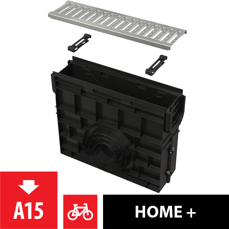 SERVICEBOX für Entwässerungsrinne AVZ102 mit Kunststoffrand und Rost C-Profil verzinkt A15 - Schwarz, Metall (42.5/18.6/53.2cm) - Alcadrain