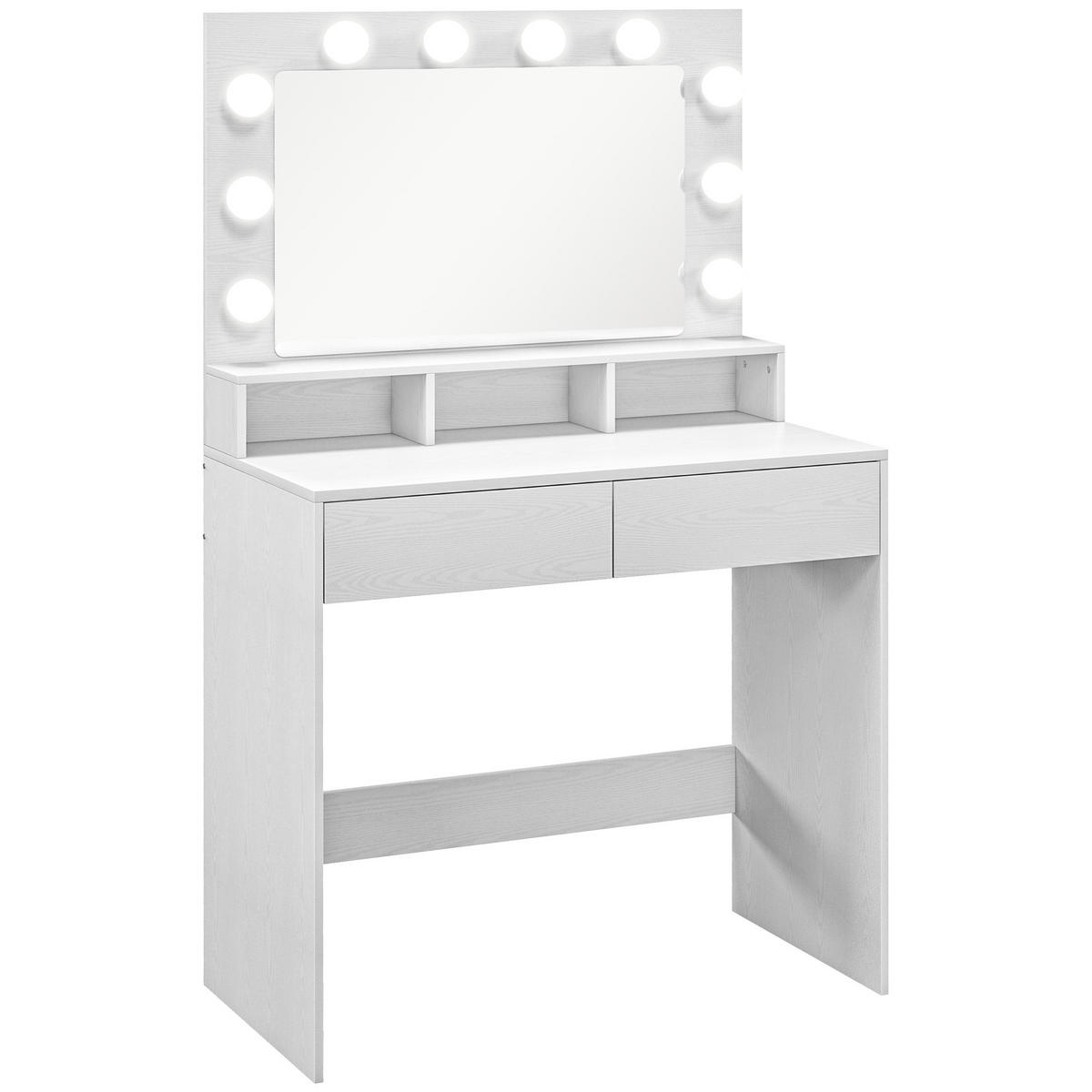SCHMINKTISCH mit LED-Beleuchtung Frisiertisch mit Spiegel einstellbar Helligkeit - Weiß, Holzwerkstoff (40/135/80cm) - HOMCOM