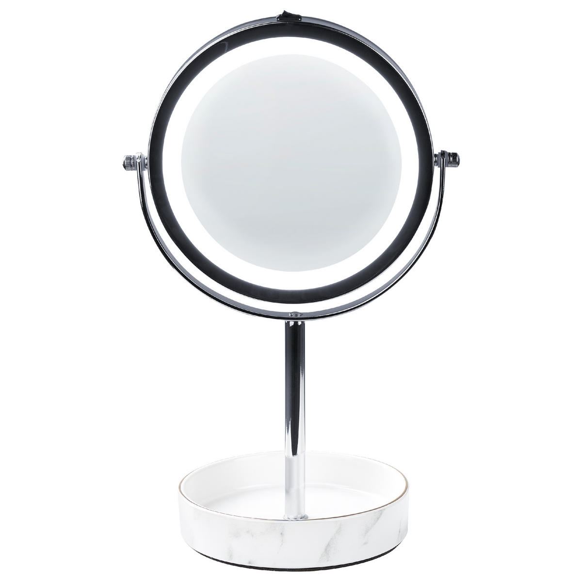 KOSMETIKSPIEGEL Silber/Weiß mit LED-Beleuchtung 20 cm Savoie - Silberfarben/Weiß, Metall (20/34/15cm) - Beliani