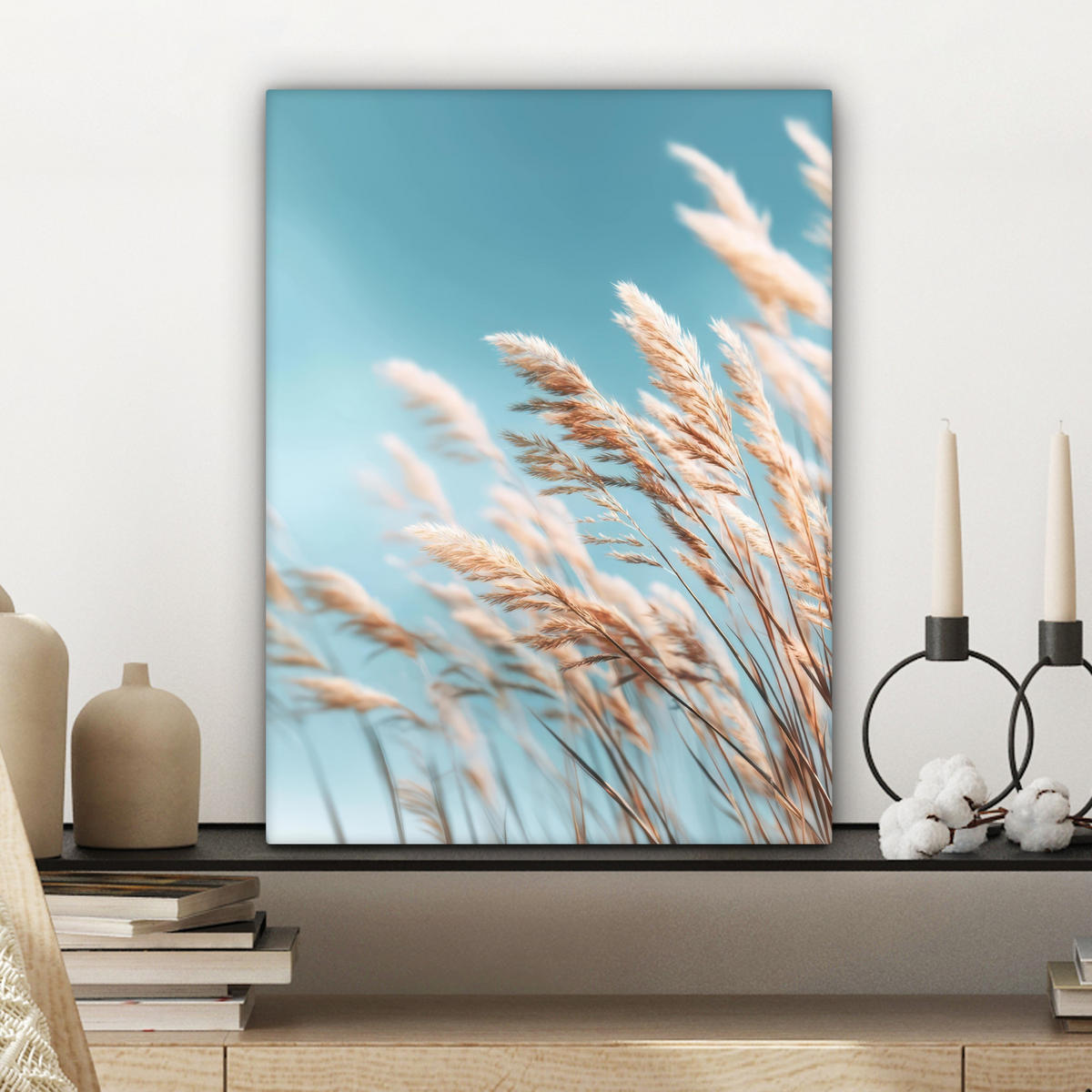 LEINWANDBILD Ziergras - Wind - Hellbraun Room Decor 30x40 cm - Hellblau, Textil (30/40cm) - MuchoWow