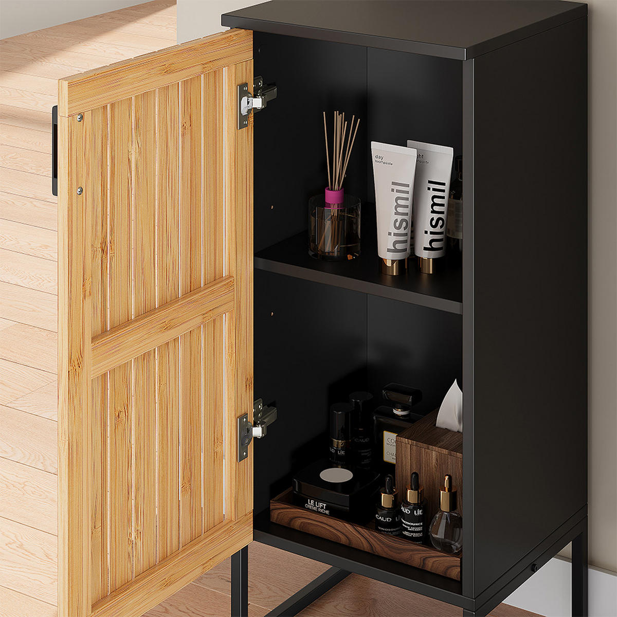 MIDISCHRANK Vayra Bambus 35 x 81 cm - Schwarz/Grün, Holzwerkstoff (35/81/31.5cm) - Vicco