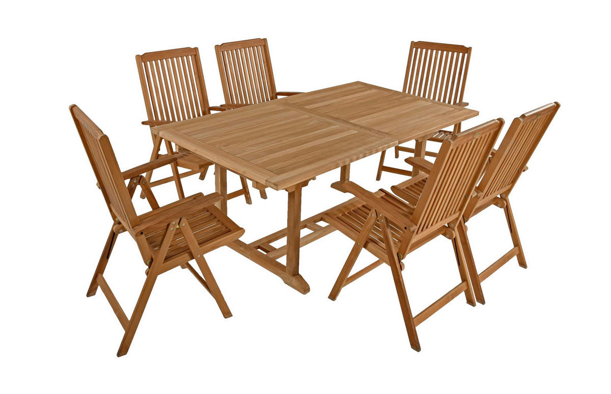 GARTEN-SITZGRUPPE Mads 7-teilig Gartenmöbel-Set - Teakfarben, Holz - DELUKE