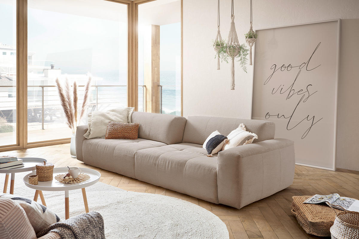 SOFA MIT SITZTIEFENVERSTELLUNG PALACE Taupe Cord - Taupe, Textil (298/74/120cm) - KAWOLA