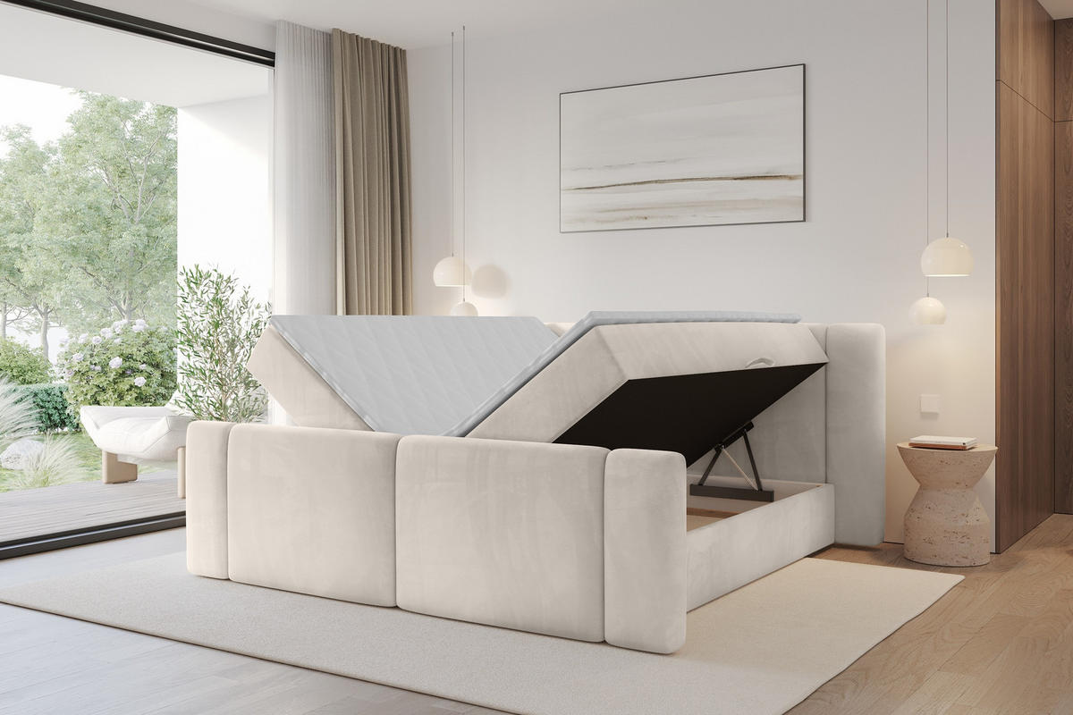 BOXBETT mit Matratze H4 - EVON Zanozek - 140x200 cm Beige - Beige, Holzwerkstoff (140/200cm) - ALTDECOR
