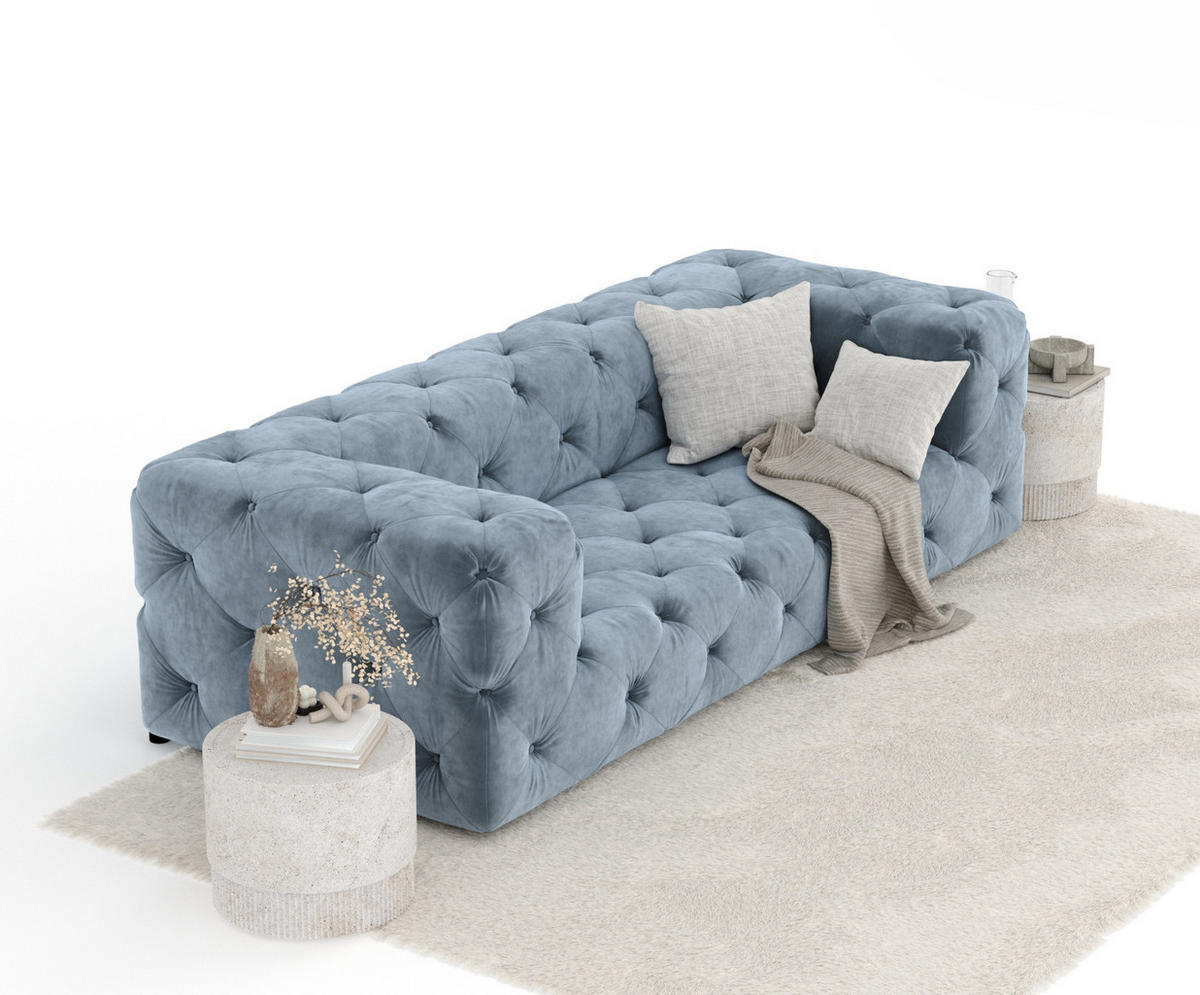 3-SITZER-SOFA Cosimo Blau Grau Samtstoff - Blaugrau/Schwarz, Holz/Holzwerkstoff (230/71/100cm) - Maison de Reve