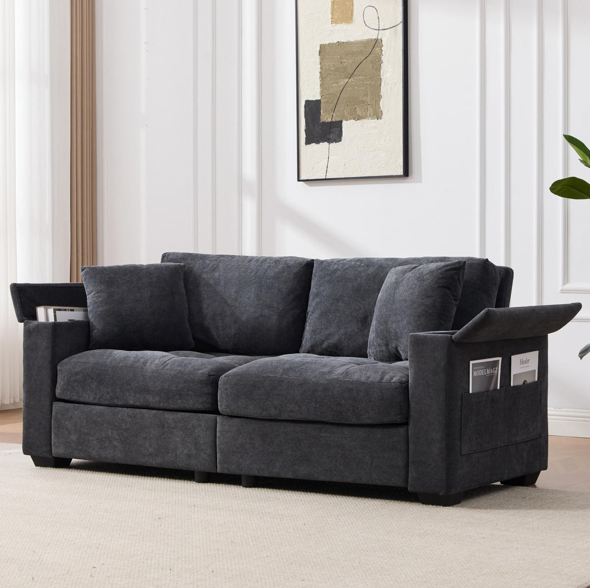 SOFA 2-Sitzer mit Stauraum Chenille Dunkelgrau - Dunkelgrau, Holzwerkstoff (180/84/81.5cm) - Meubliv