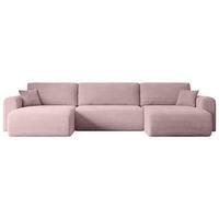 WOHNLANDSCHAFT mit Schlaffunktion und Bettkasten ORRO-U - 362x145x83 cm Rosa Cord - Schwarz/Rosa, Holzwerkstoff/Kunststoff (362/83/145cm) - ALTDECOR