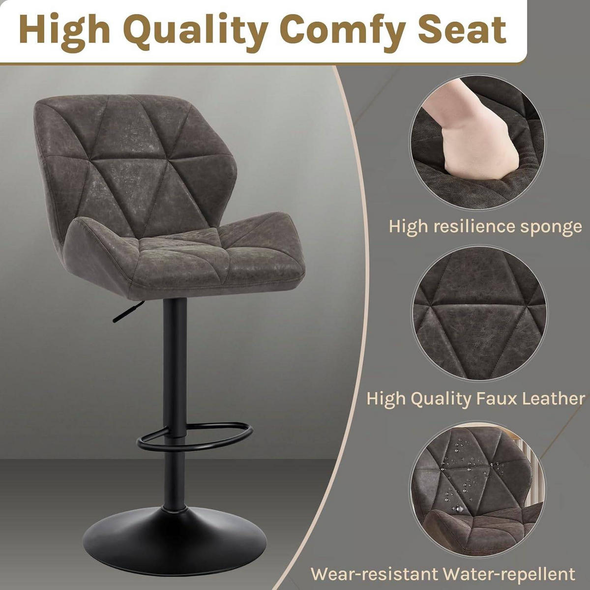 BARHOCKER 2er Set, höhenverstellbar,drehbar,Kunstleder Stahl - Grau, Metall (50/94/41cm) - Woltu