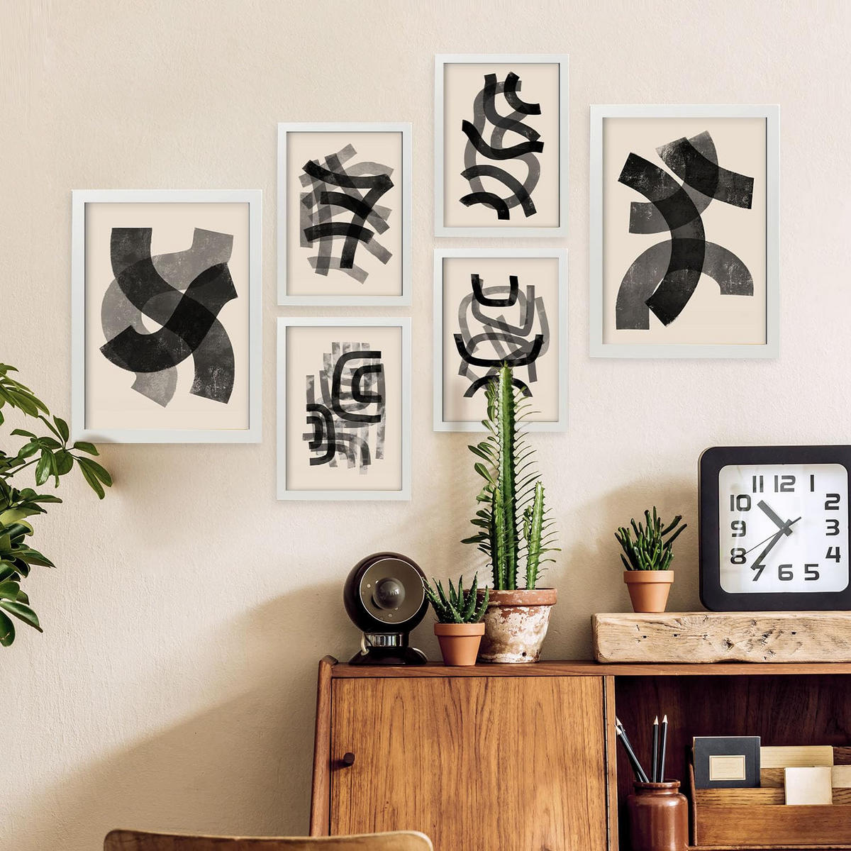 POSTER Set Mit 6 Gekrümmte Frames 1 In Form Abstracts Ästhetische Dekorative Gemälde Für Ihr Wohnzimmer, Schlafzimmer, Zuhause A3 & A4 Weißer Rahmen - Weiß, Papier (29/3cm) - Nacnic