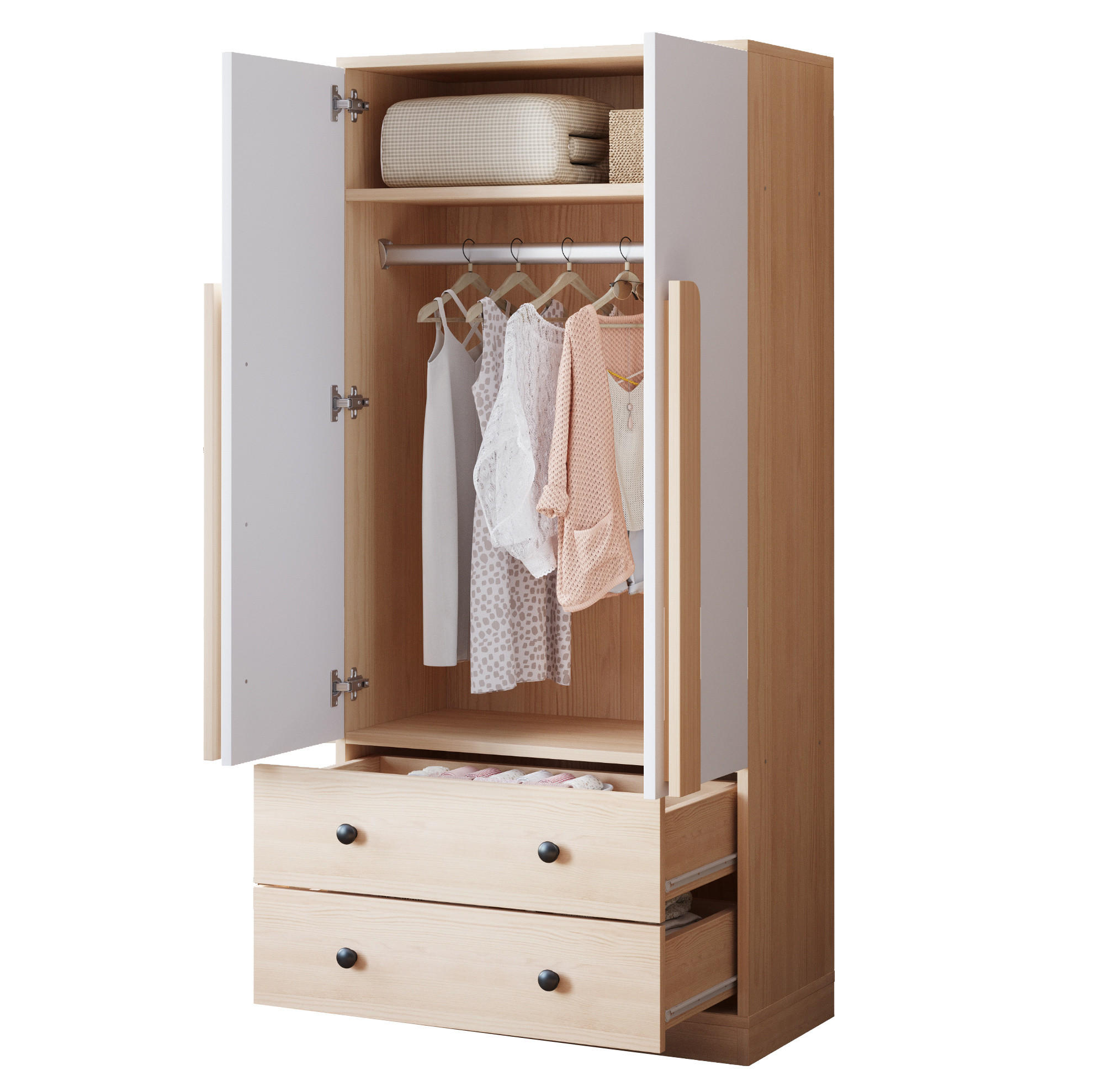 KLEIDERSCHRANK 70/170/40 cm Weiß/Holzfarbe aus Holz mit 2 Schubladen - Naturfarben, Holzwerkstoff (40/170/70cm) - OKMYHOME