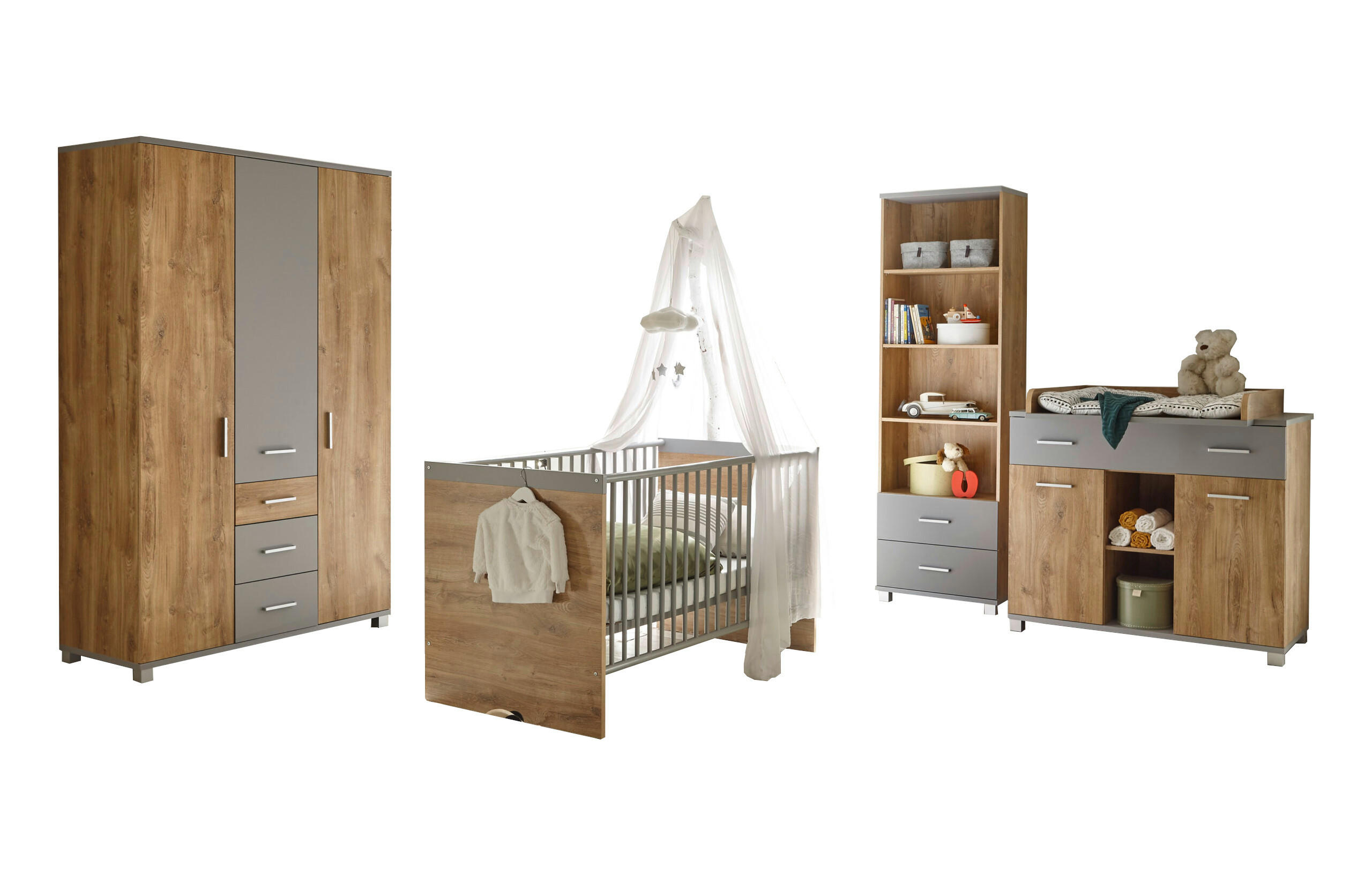 BABYZIMMER Larissa in Bolton Oak und Arktisgrau 5 teilig - Braun, Holzwerkstoff (120/200/80cm)