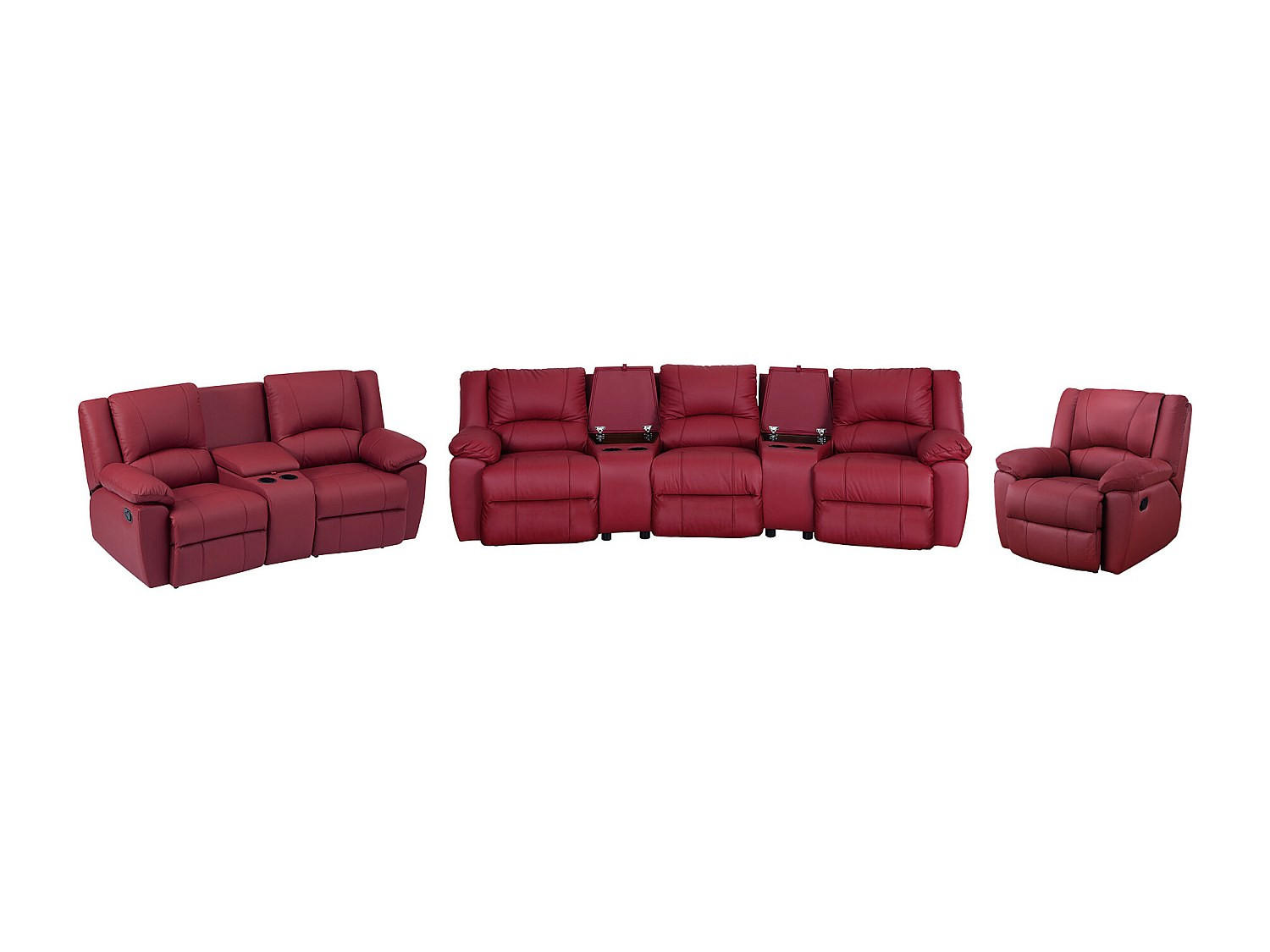 SOFAGARNITUR mit Relaxfunktion - 6 Personen - Leder - Rot - - Rot, Leder (201/97/95cm) - Vente-Unique