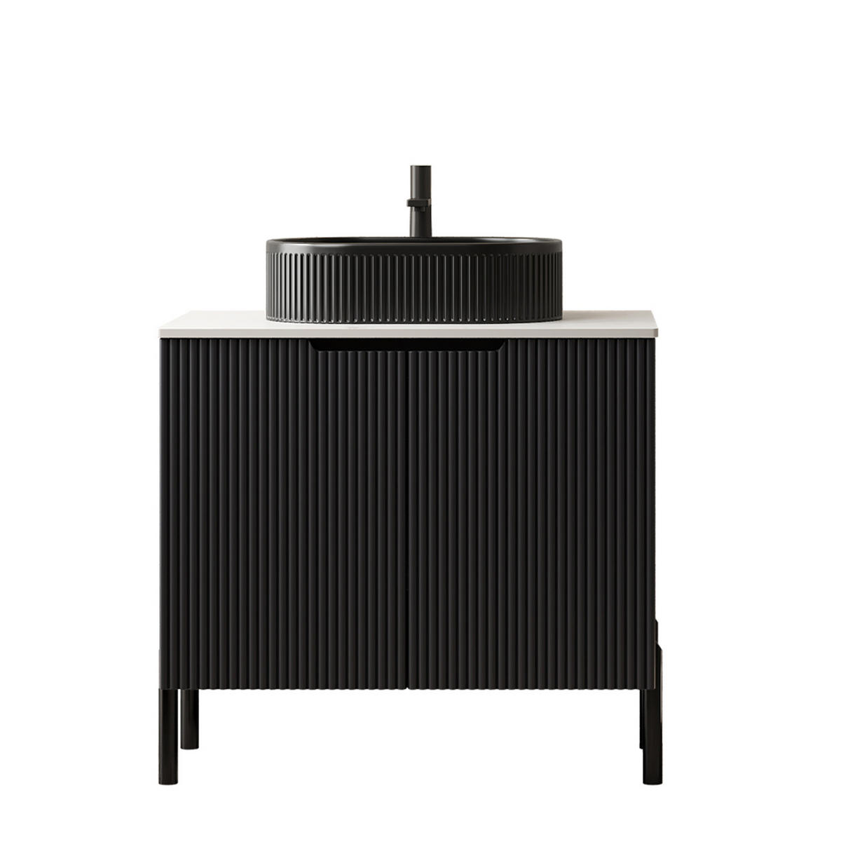 WASCHTISCHUNTERSCHRANK 76x48x88cm in Schwarz mit ovalem Keramikbecken & Soft-Close - Schwarz, Holzwerkstoff (76/88/48cm) - Modfu